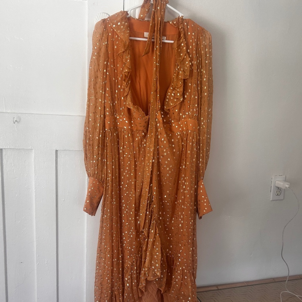 Zimmermann Ruffled metallic fil coupé georgette wrap dress
